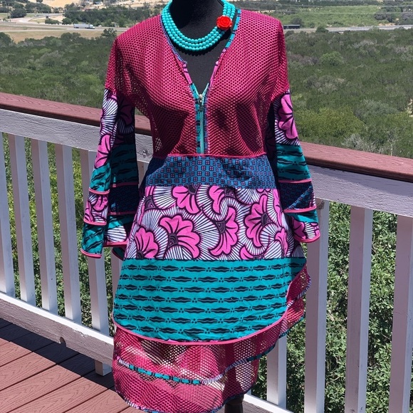 Colorful Mesh African Print Dress - Picture 3 of 14